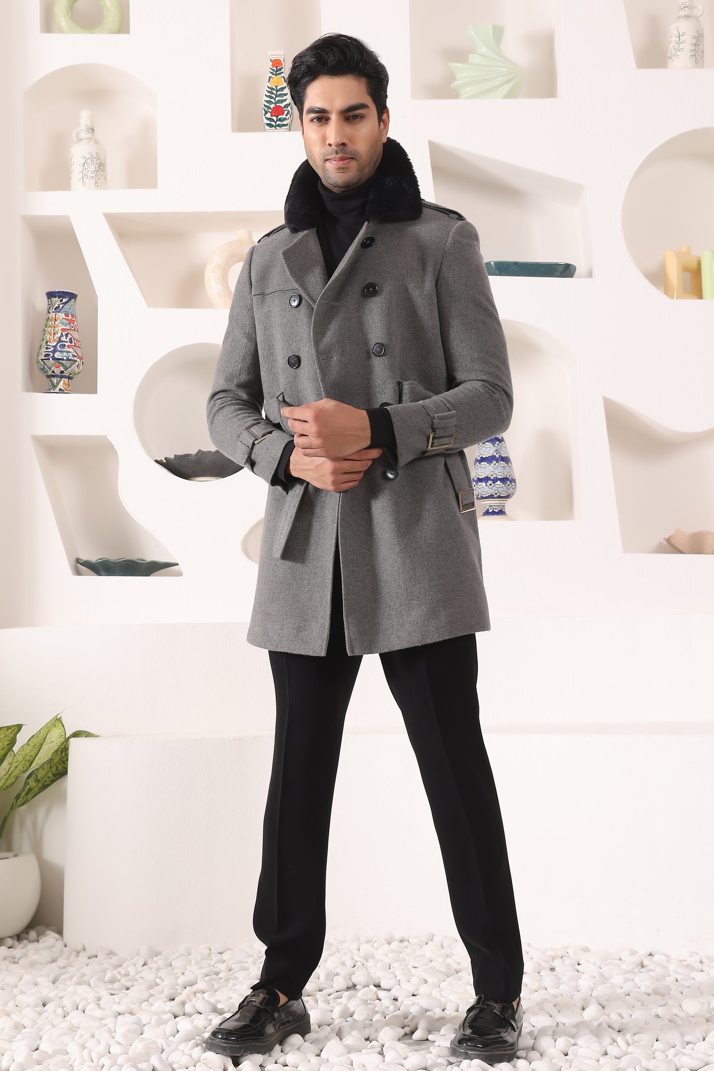 Grey overcoat with Furr Collar