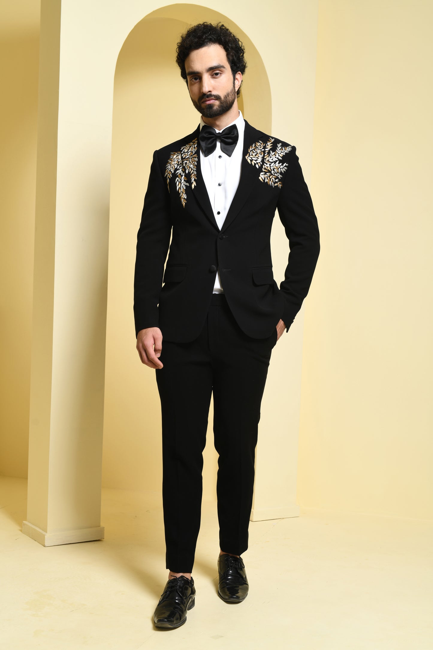 Black Tuxedo Set with Gold Appliques