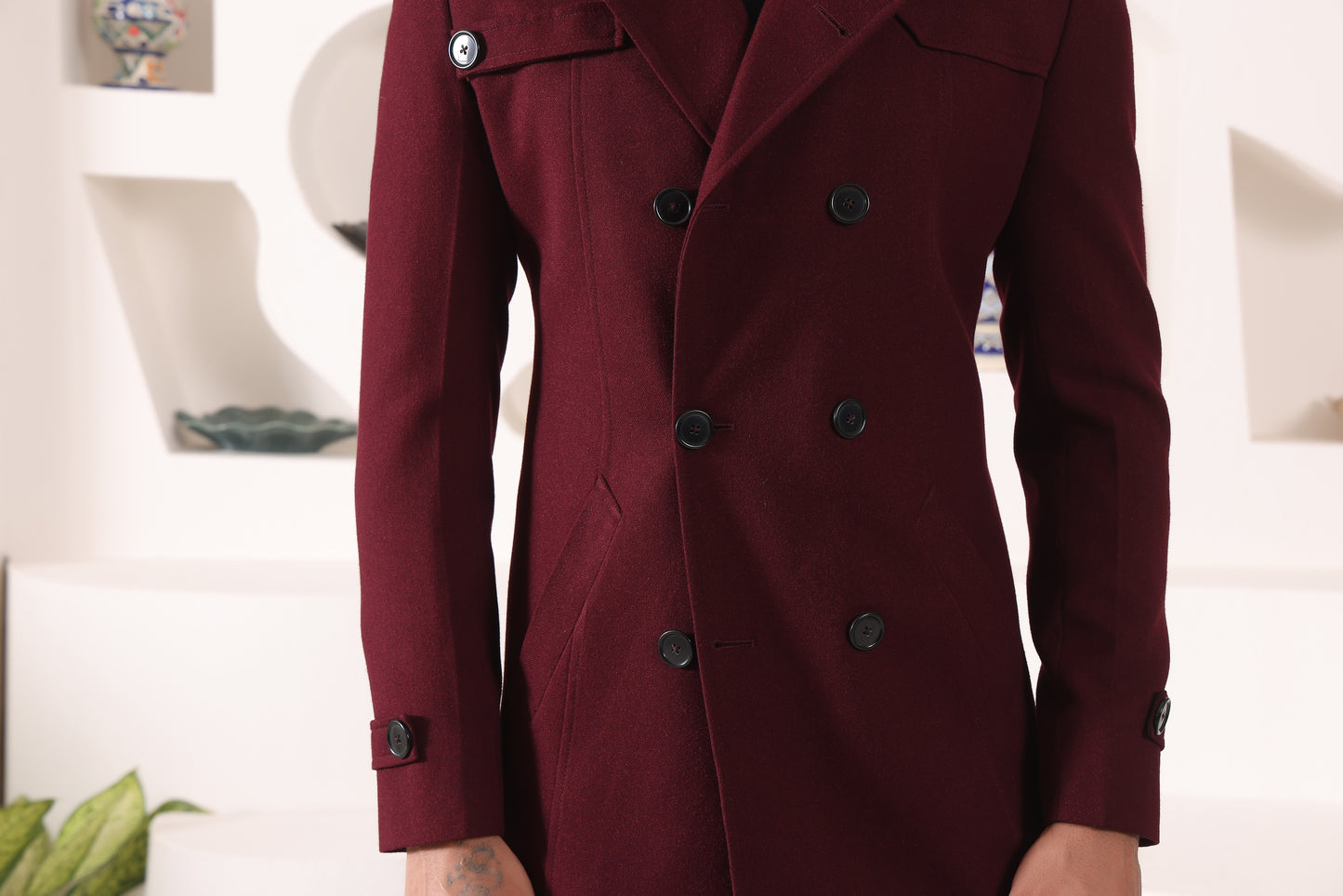 Wine Double Breast Overcoat