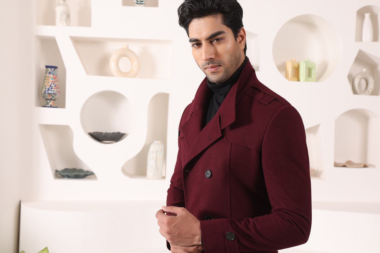 Wine Double Breast Overcoat