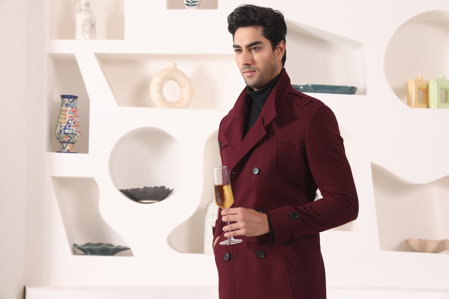 Wine Double Breast Overcoat