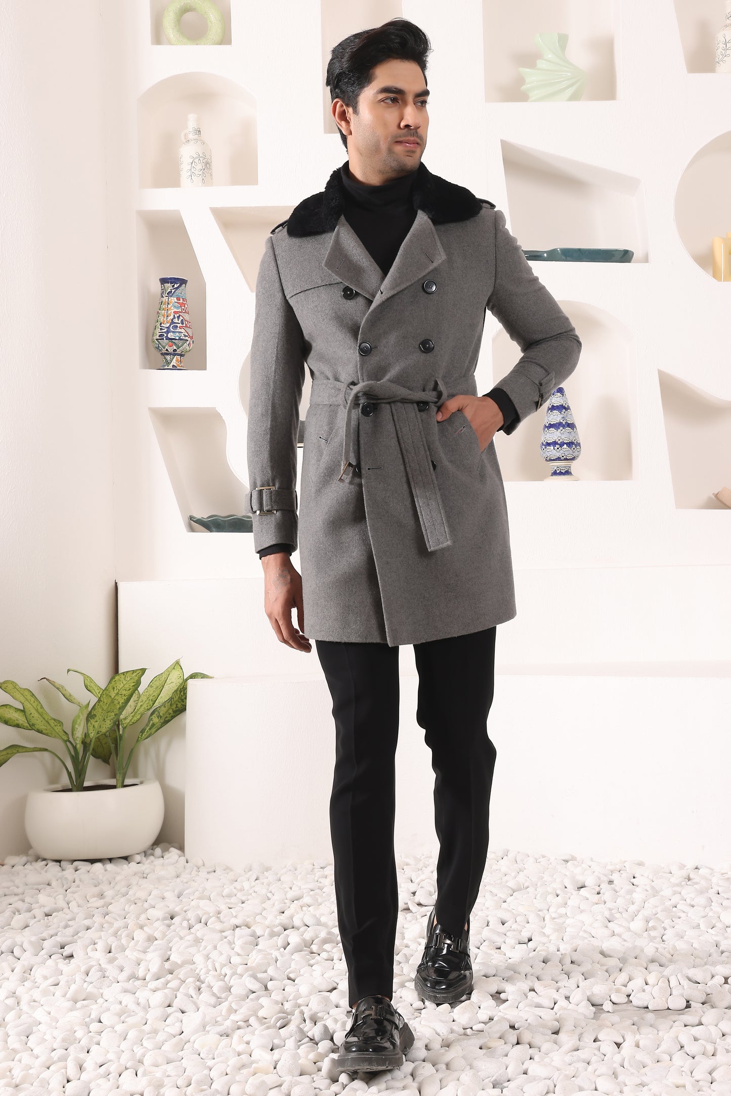 Grey overcoat with Furr Collar