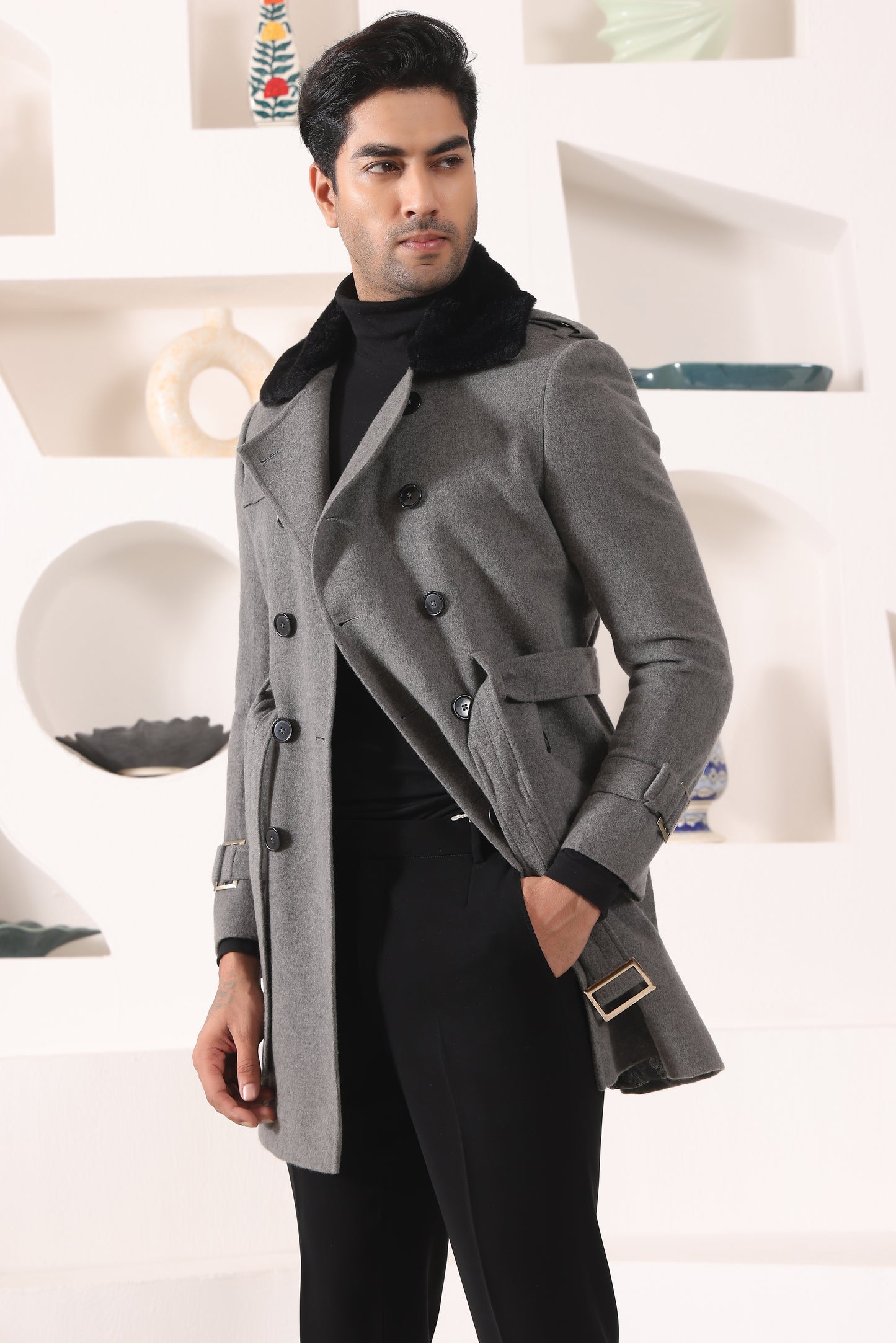 Grey overcoat with Furr Collar