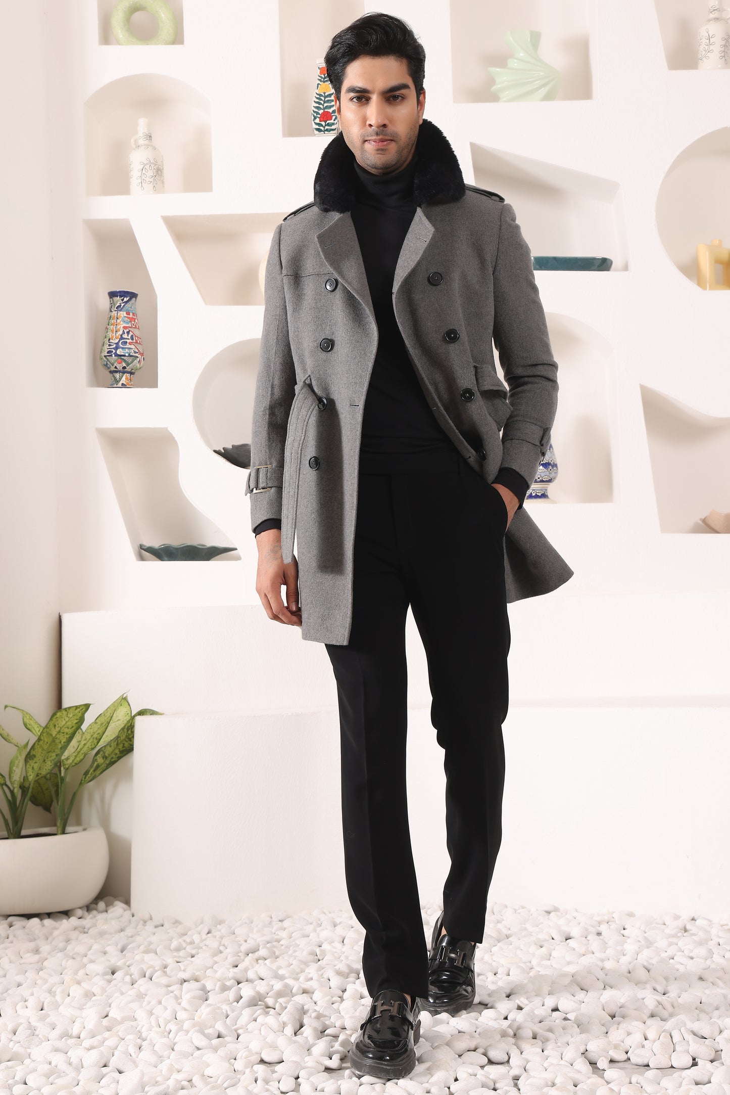 Grey overcoat with Furr Collar