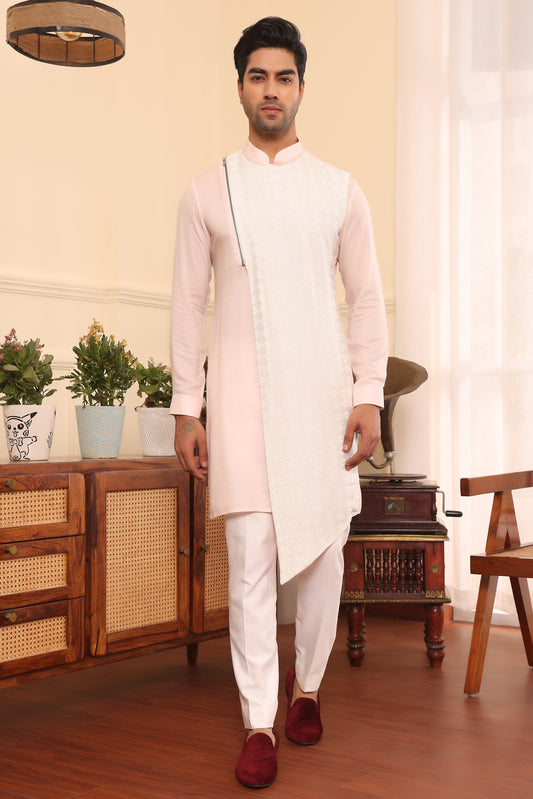 Pastel Pink Asymmetrical Kurta Set