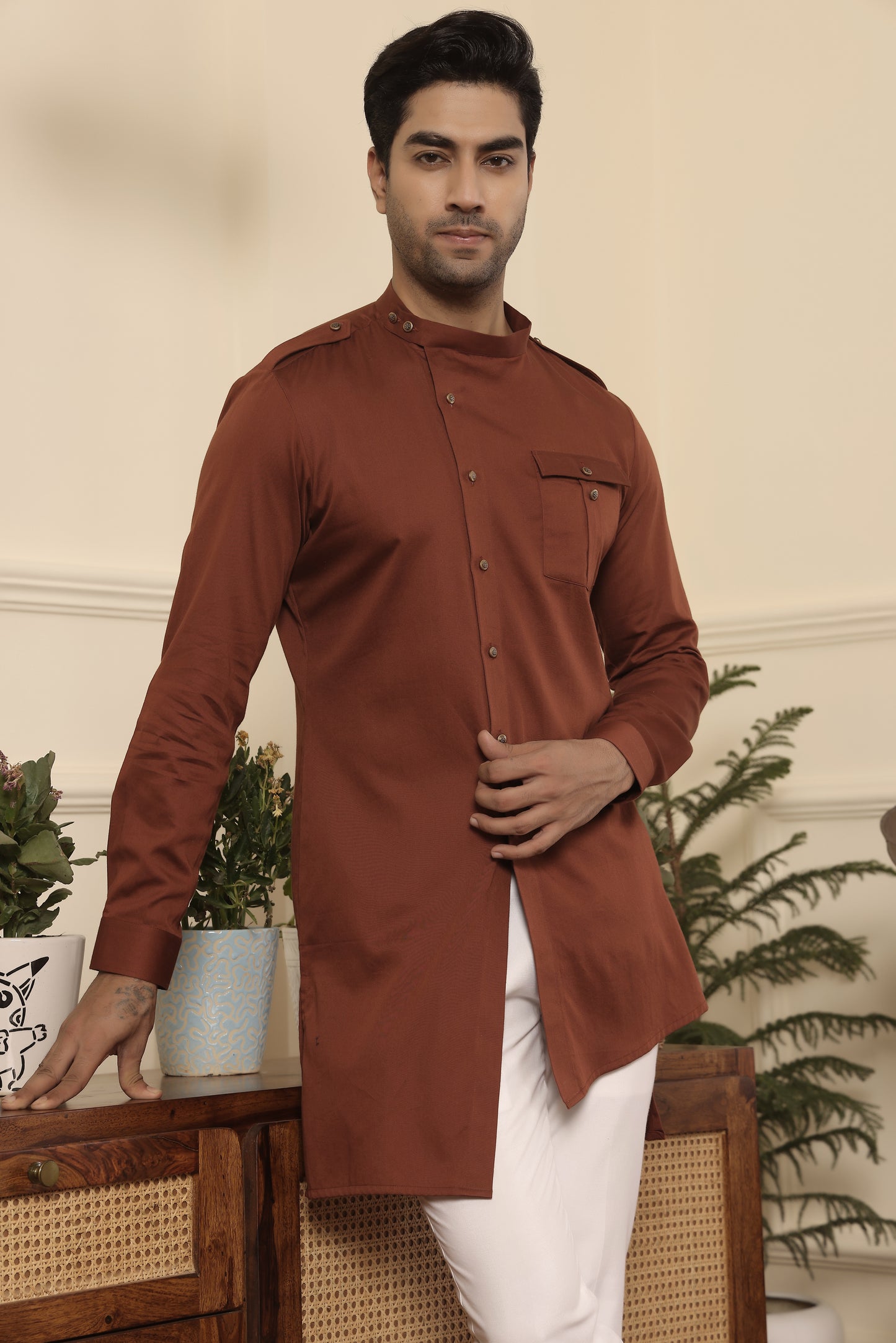 Rust Colour Asymmetrical Kurta Pants