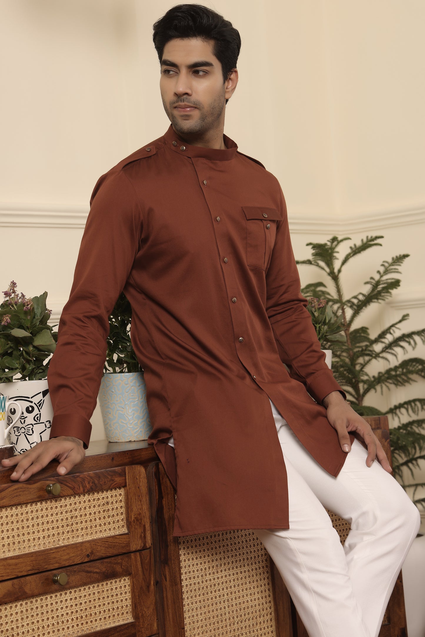 Rust Colour Asymmetrical Kurta Pants