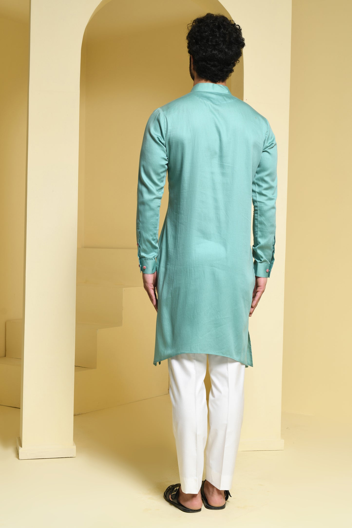 Pastal Green Kurta Set with Floral Detailing
