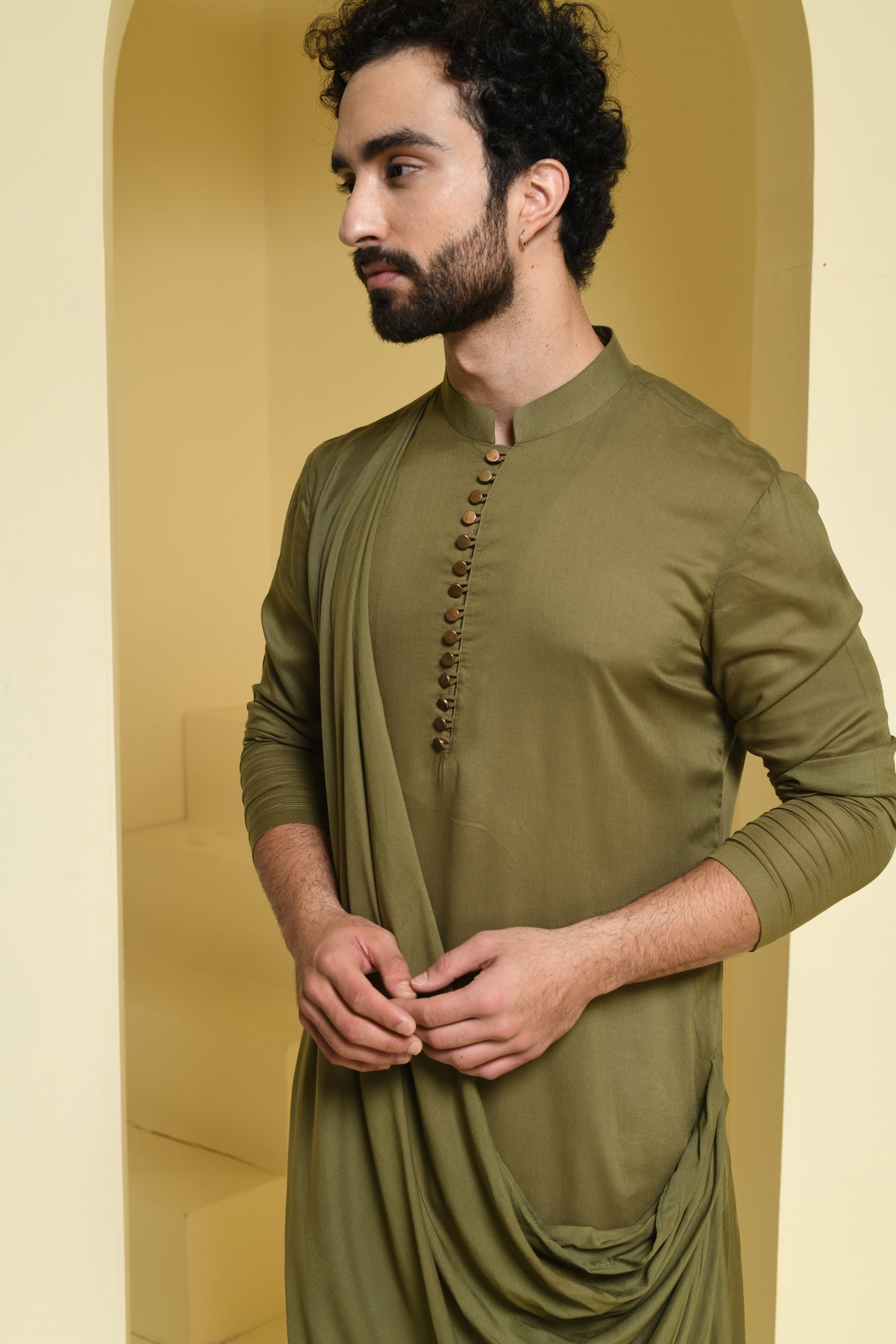 Olive Green Asymmetrical Kurta Set