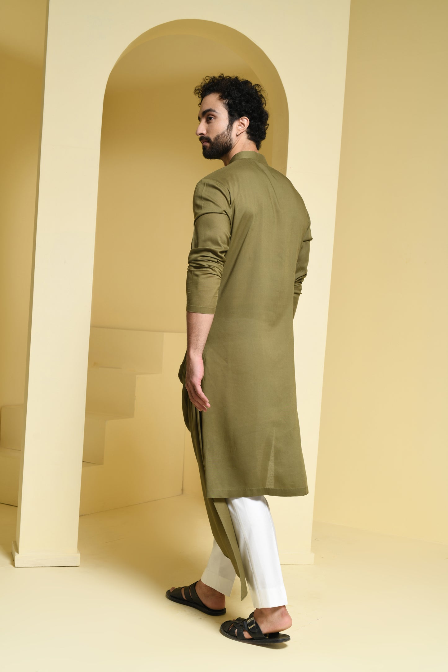 Olive Green Asymmetrical Kurta Set
