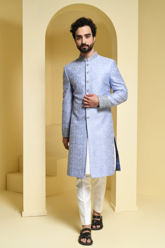 Pure silk self embroidered sherwani
