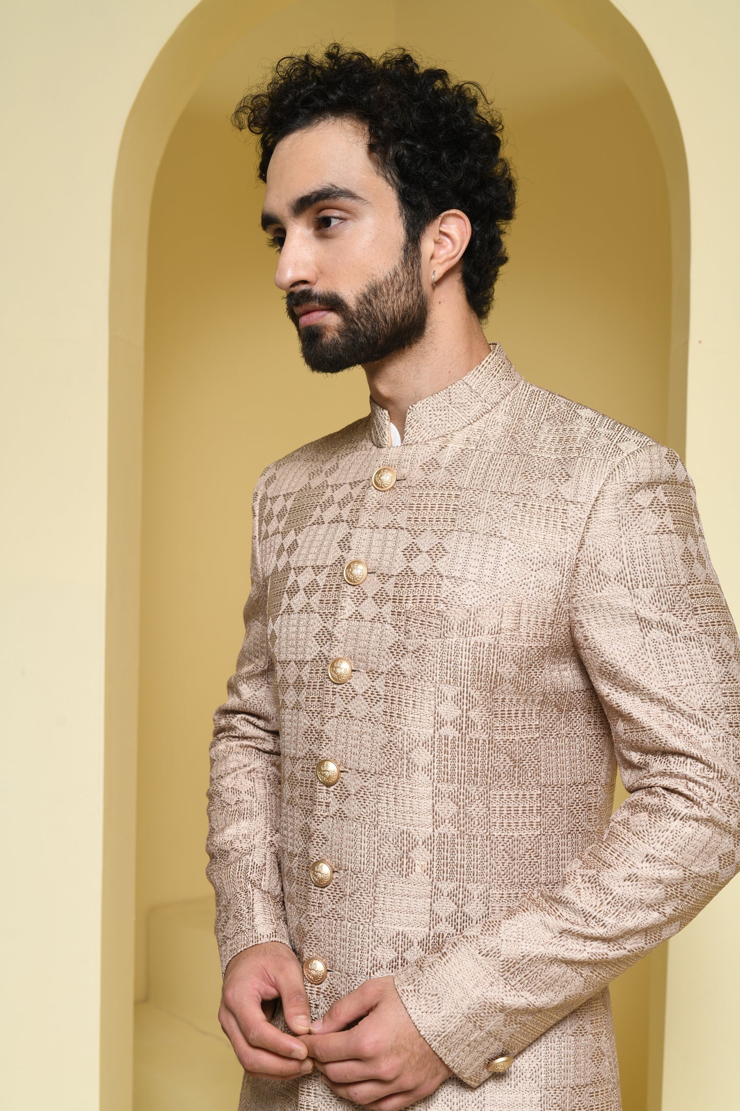 Beige Sherwani and Churidar Set