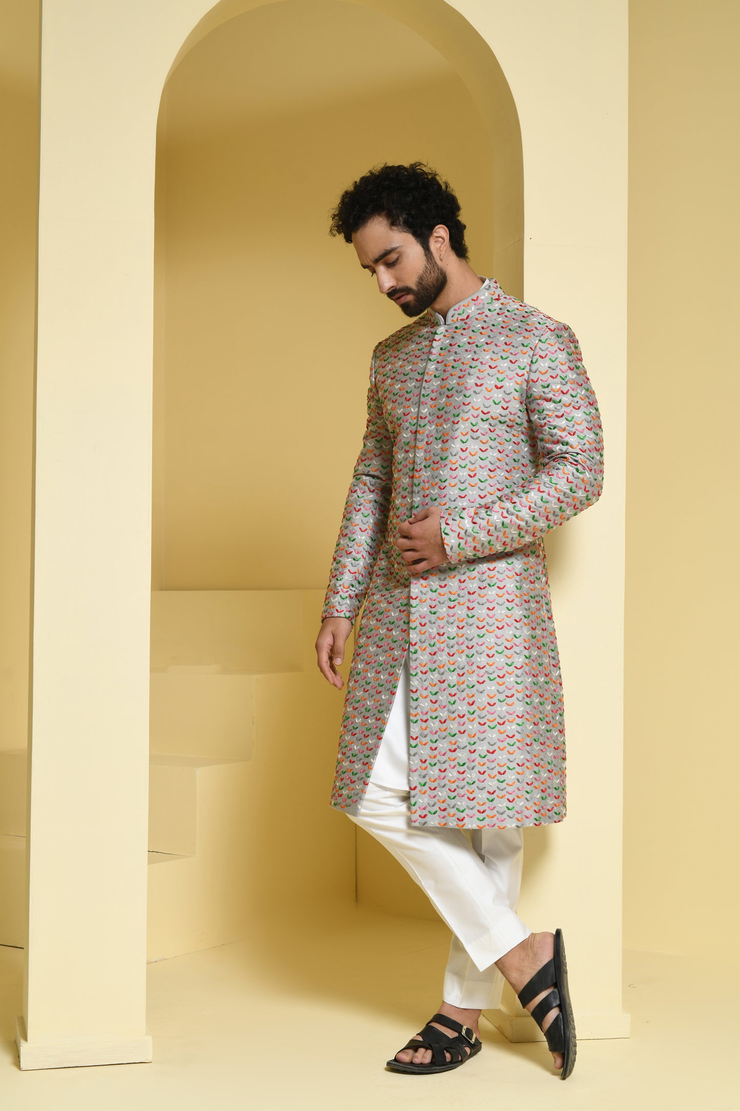 Silver/ Grey all hand embroidered sherwani
