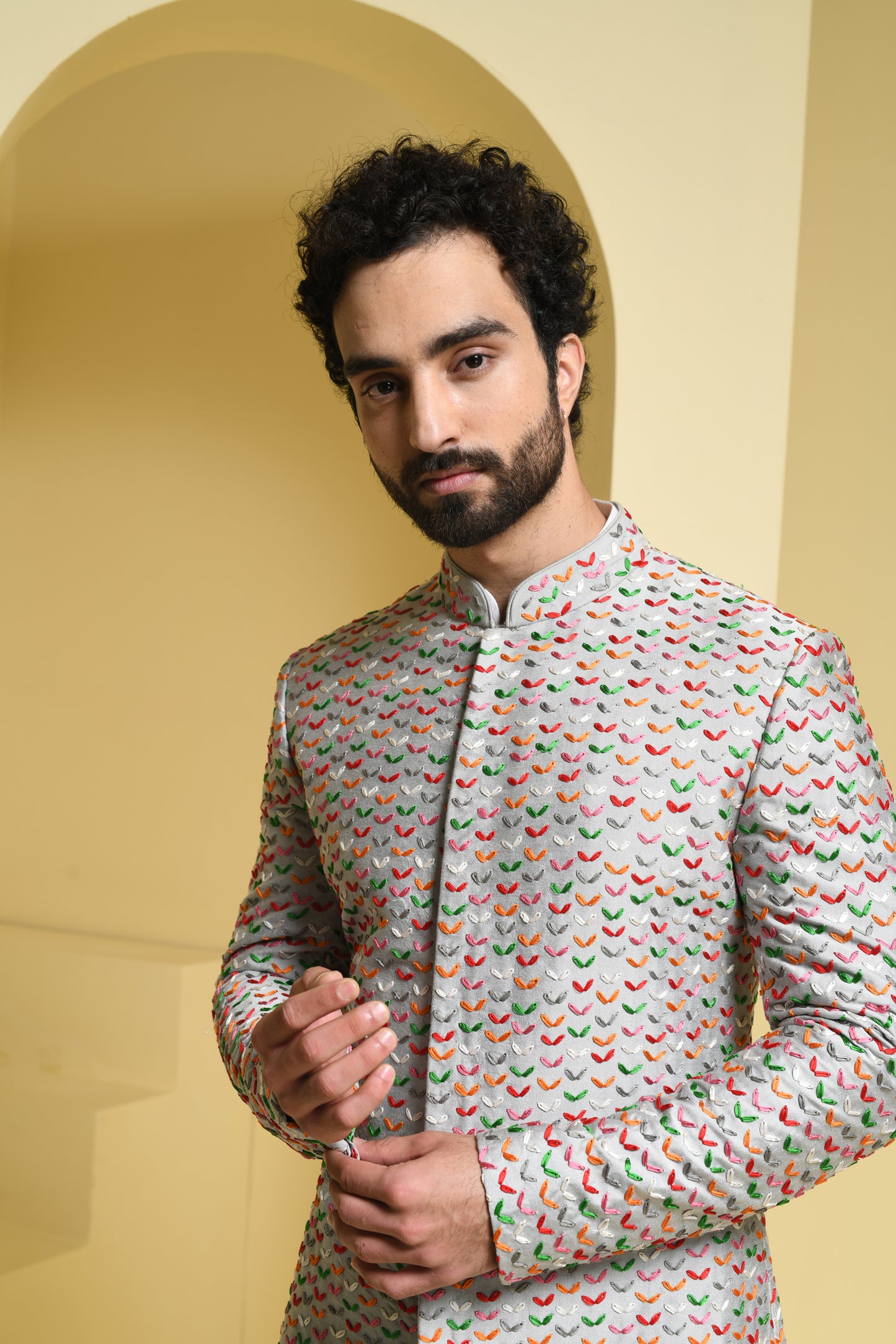 Silver/ Grey all hand embroidered sherwani