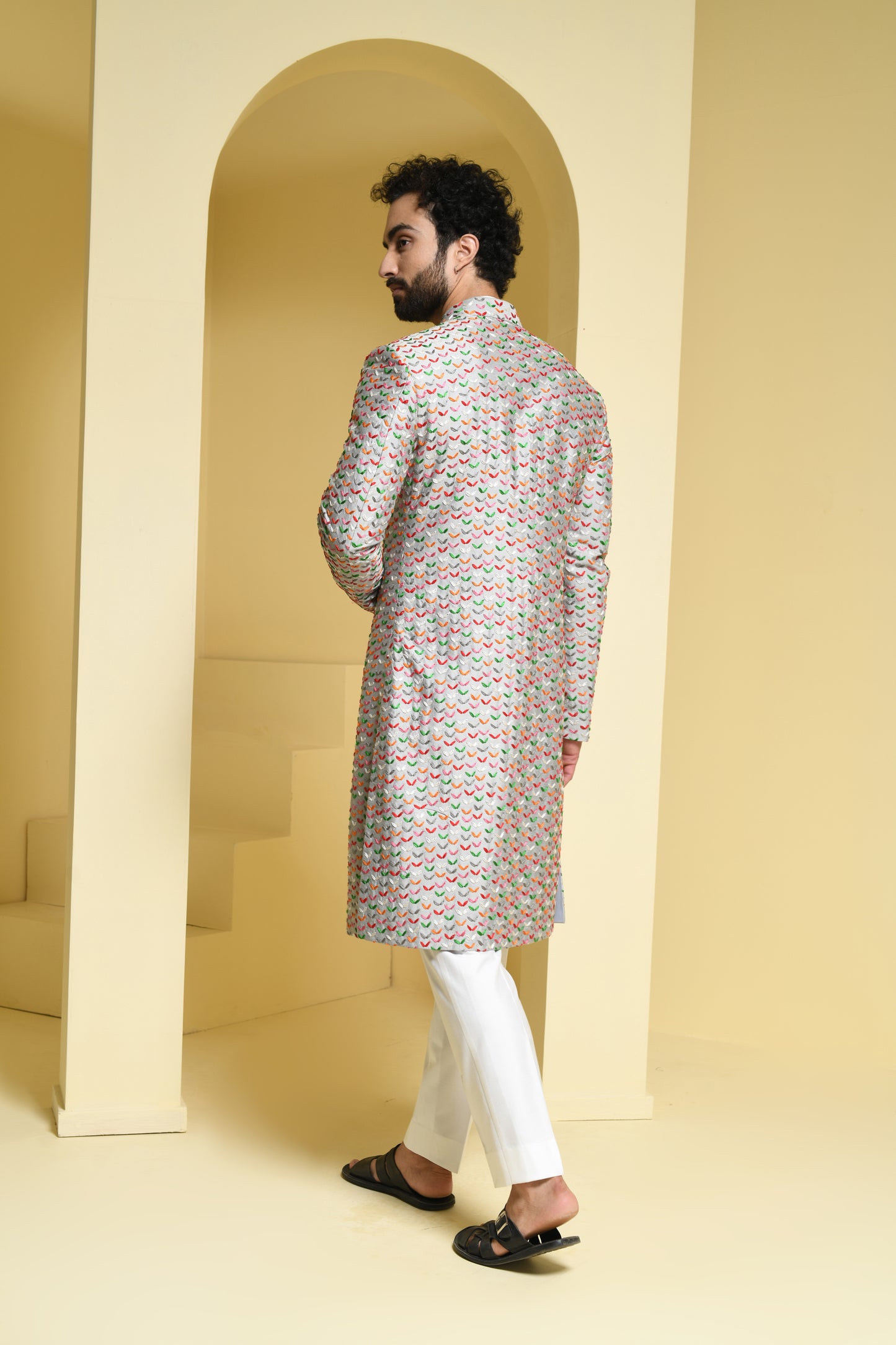 Silver/ Grey all hand embroidered sherwani