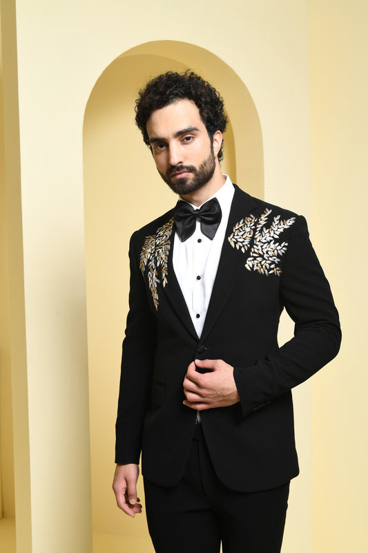 Black Tuxedo Set with Gold Appliques