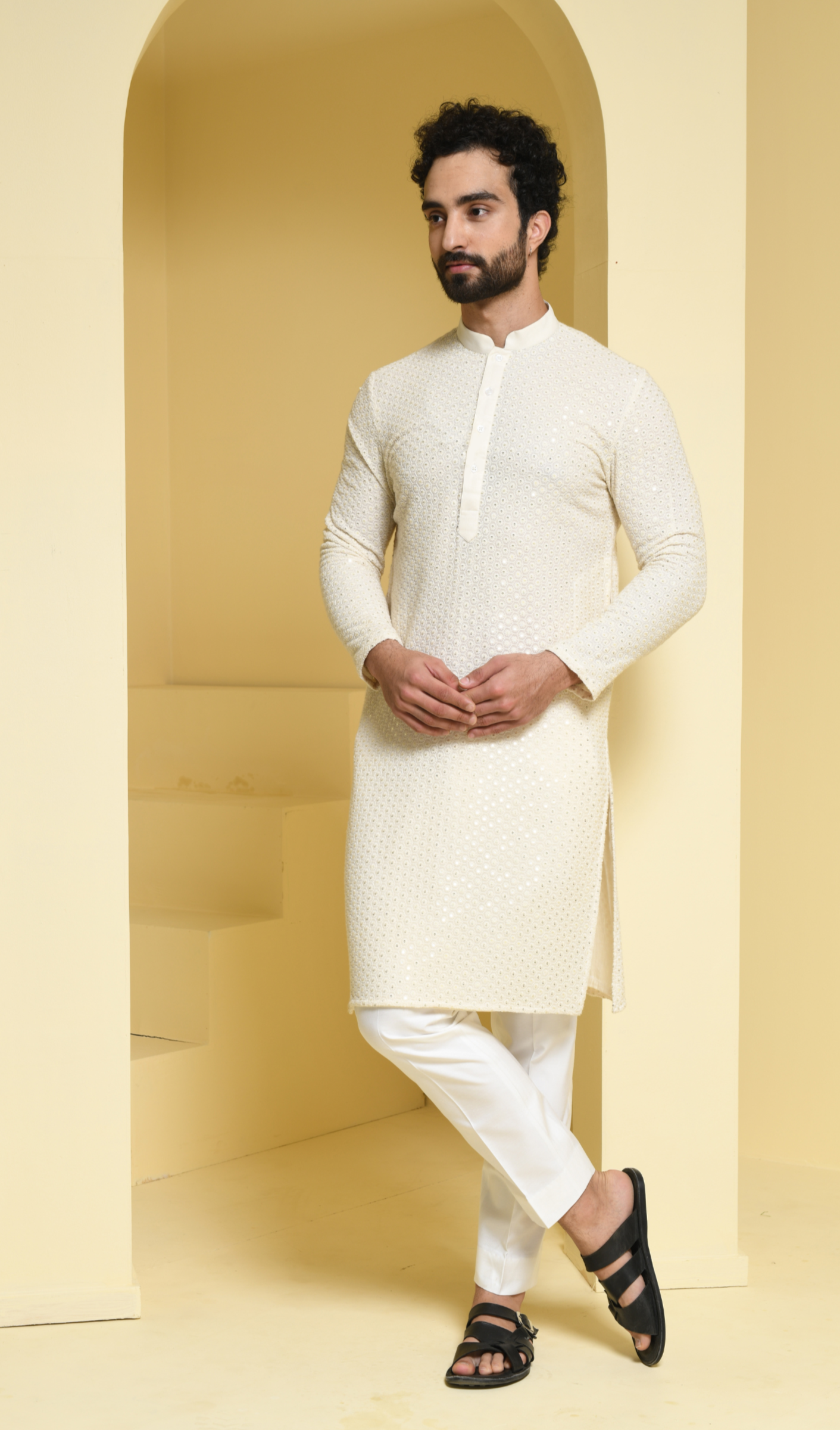 White Georgette Chikankari Embroidered Kurta Set