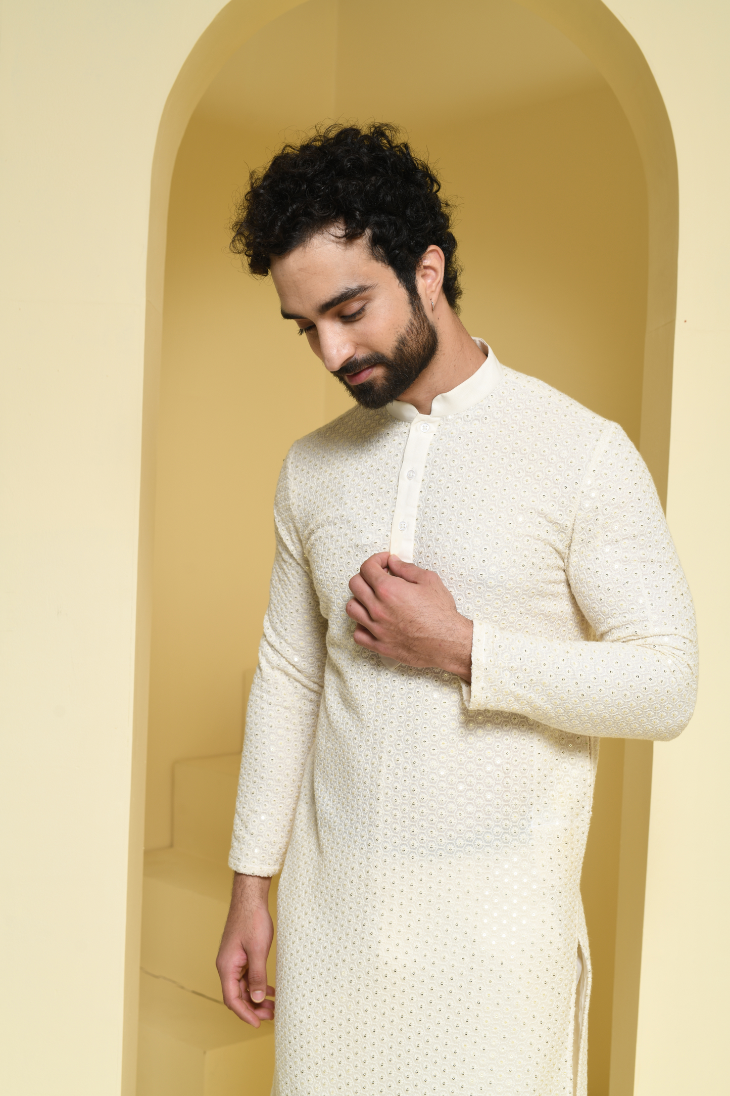 White Georgette Chikankari Embroidered Kurta Set