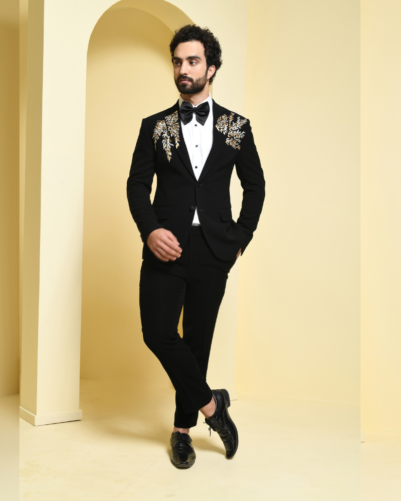Black Tuxedo Set with Gold Appliques