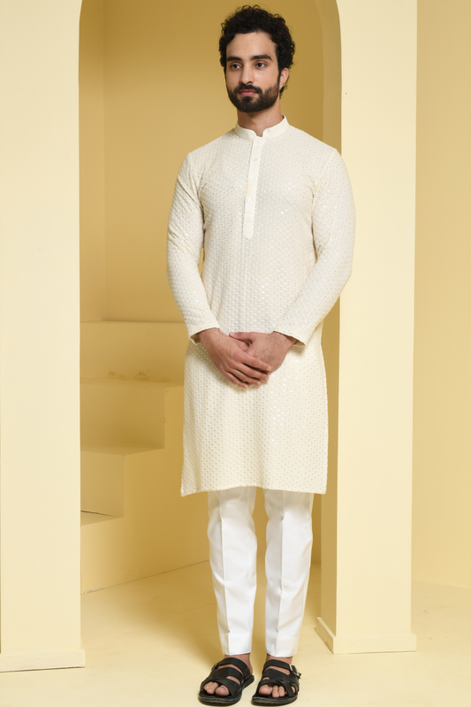 White Georgette Chikankari Embroidered Kurta Set